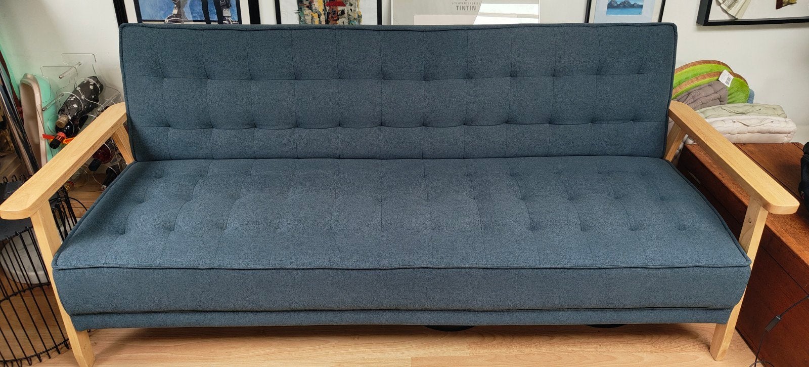 Slaapbank, Ophalen, Blauw, 210 cm, Tweepersoons