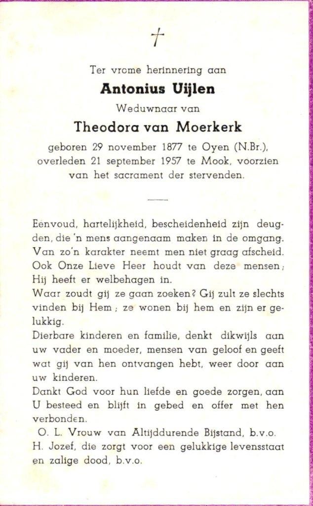 Uijlen Antonius Oyen (N-Br.) 1877-1957 Mook, Ophalen of Verzenden
