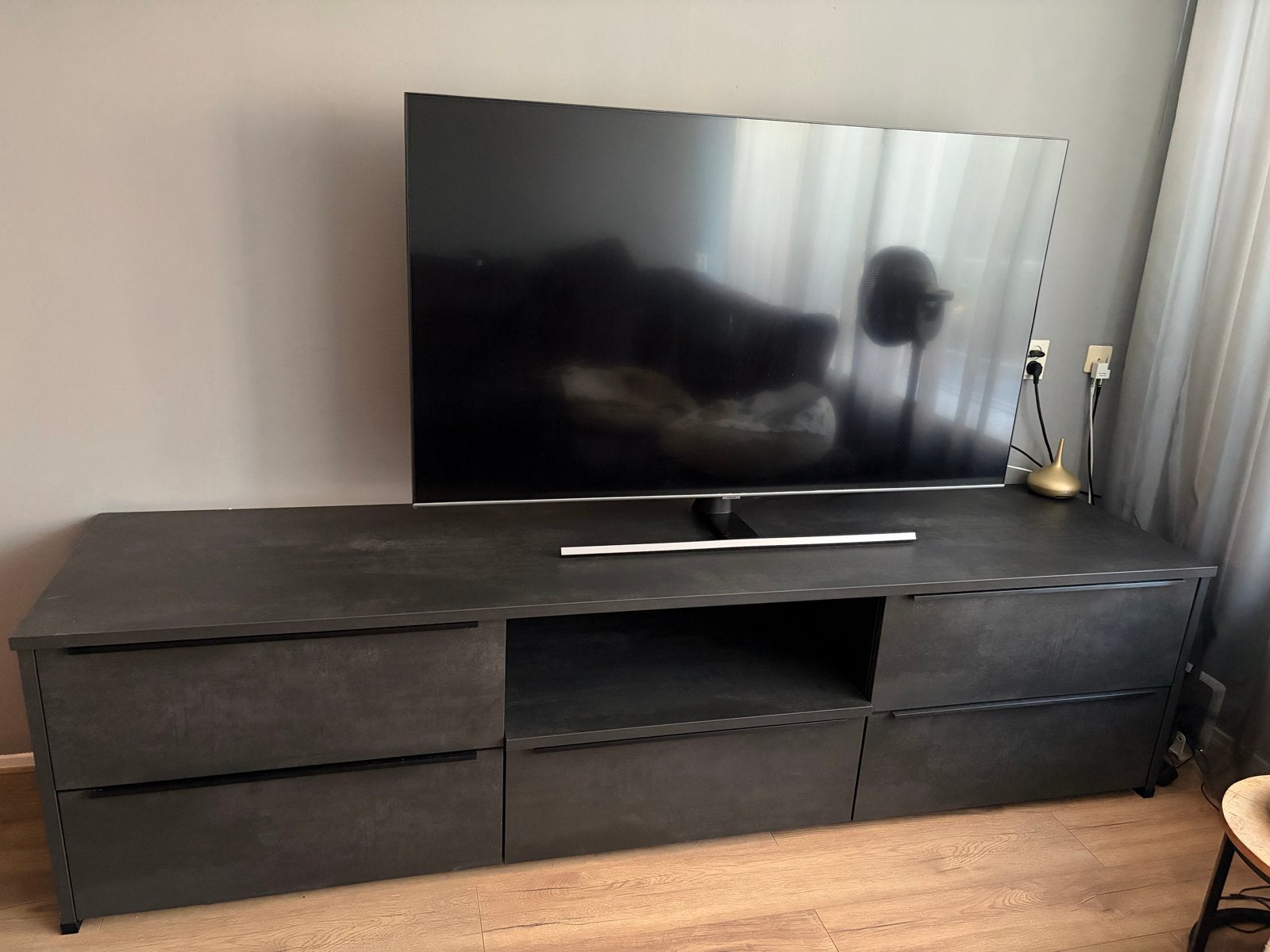 Donkergrijs TV-meubel met 5 lades - 246x60 cm, Huis en Inrichting, Ophalen, Kunststof, Gebruikt, 200 cm of meer