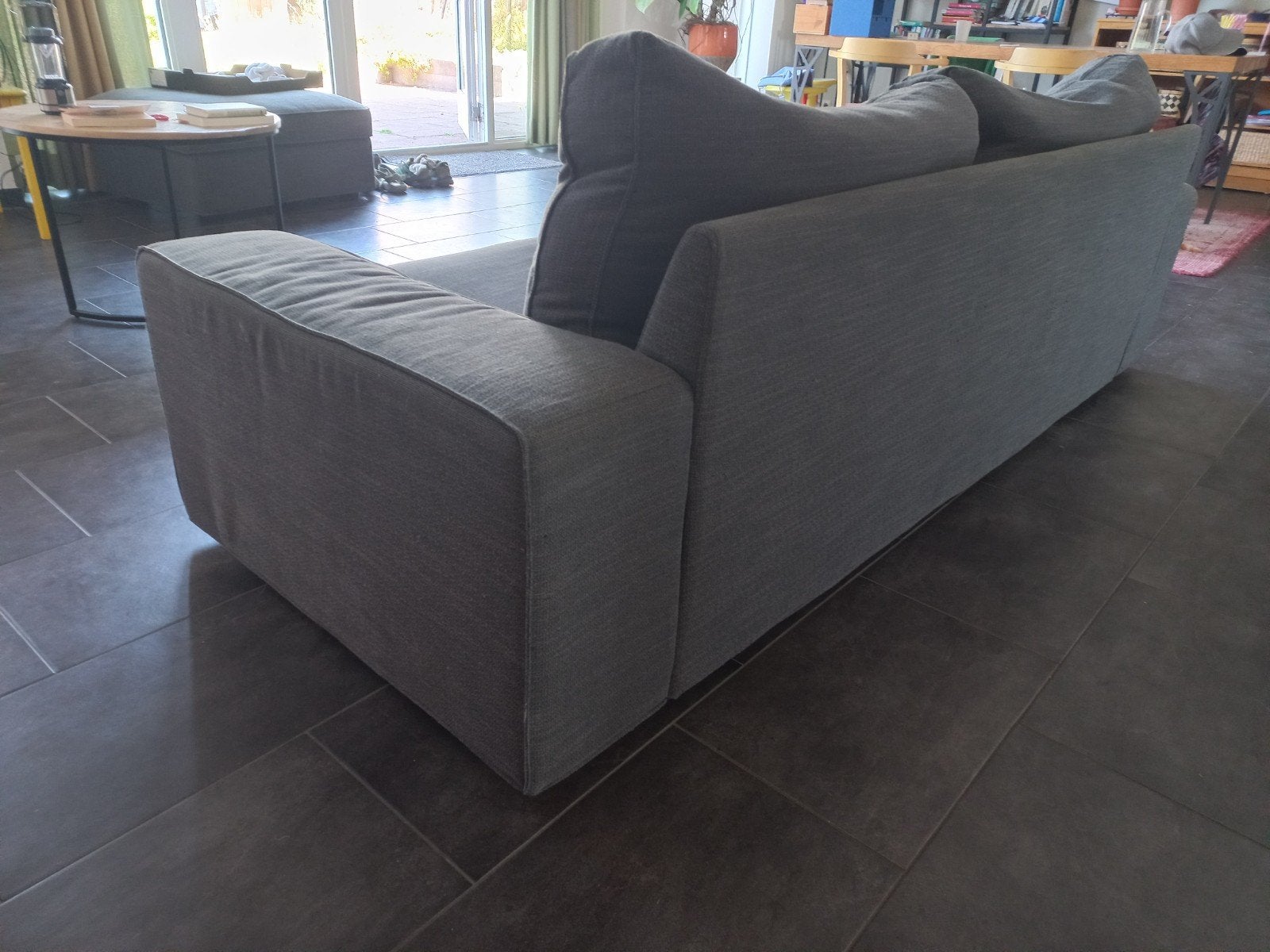 Nette ruime 2 persoonbank 220cm bij 90 cm, grijs, Ophalen, Gebruikt, Tweepersoons, 75 tot 100 cm