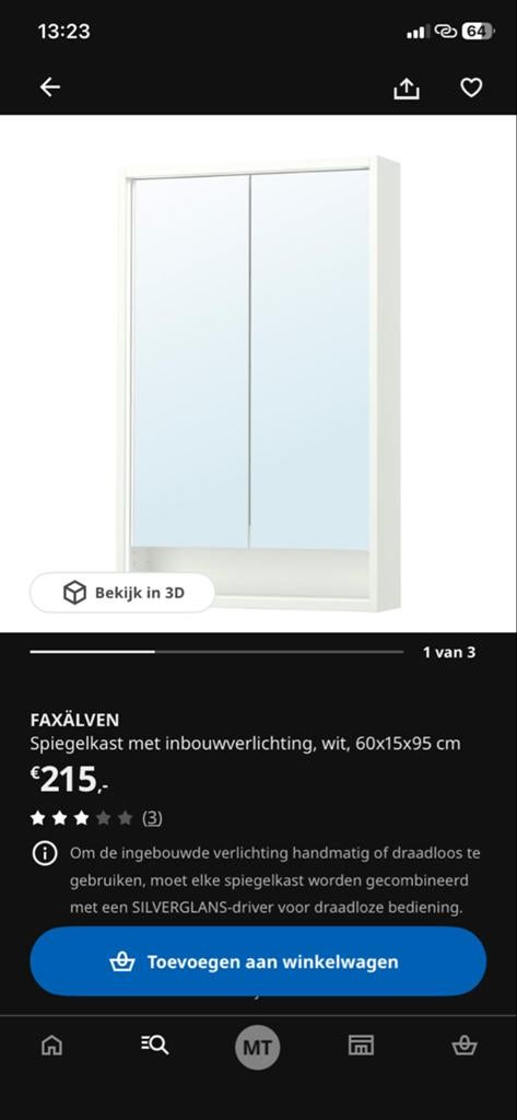 IKEA FAXÄLVEN Spiegelkast met ingebouwde verlichting, Huis en Inrichting, Ophalen of Verzenden, Zo goed als nieuw, Wit, Overige typen