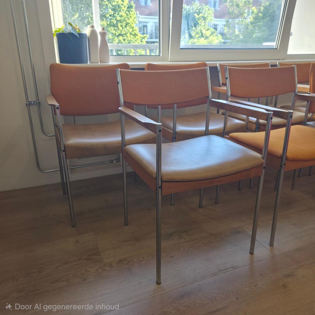 Set van 11 vintage thereca stoelen, oranje/bruin, Huis en Inrichting, Stoelen, Gebruikt, Overige kleuren, Vintage, Ophalen of Verzenden