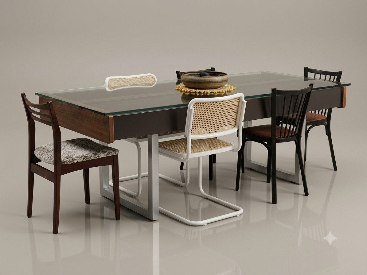 Vintage eettafel, hout/glas/aluminium/metaal, Ophalen, 200 cm of meer, 50 tot 100 cm, Zo goed als nieuw