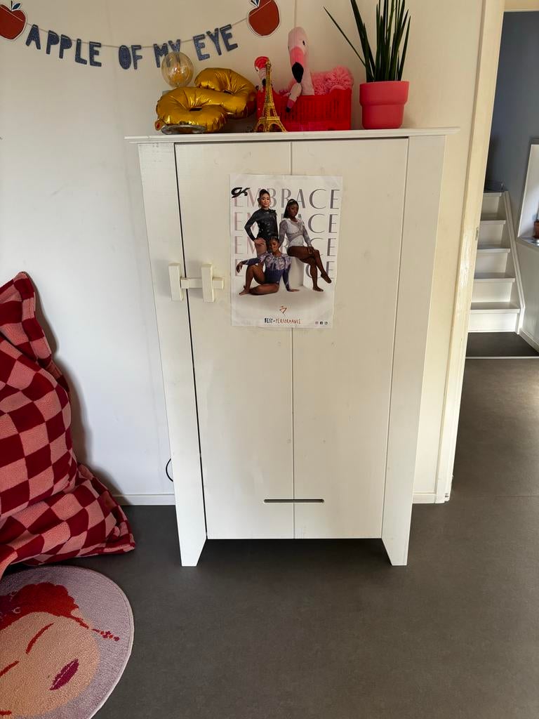 WOOOD boerenkast Gijs wit 142x85x38 cm, Ophalen, Gebruikt, 100 tot 150 cm, 50 tot 100 cm