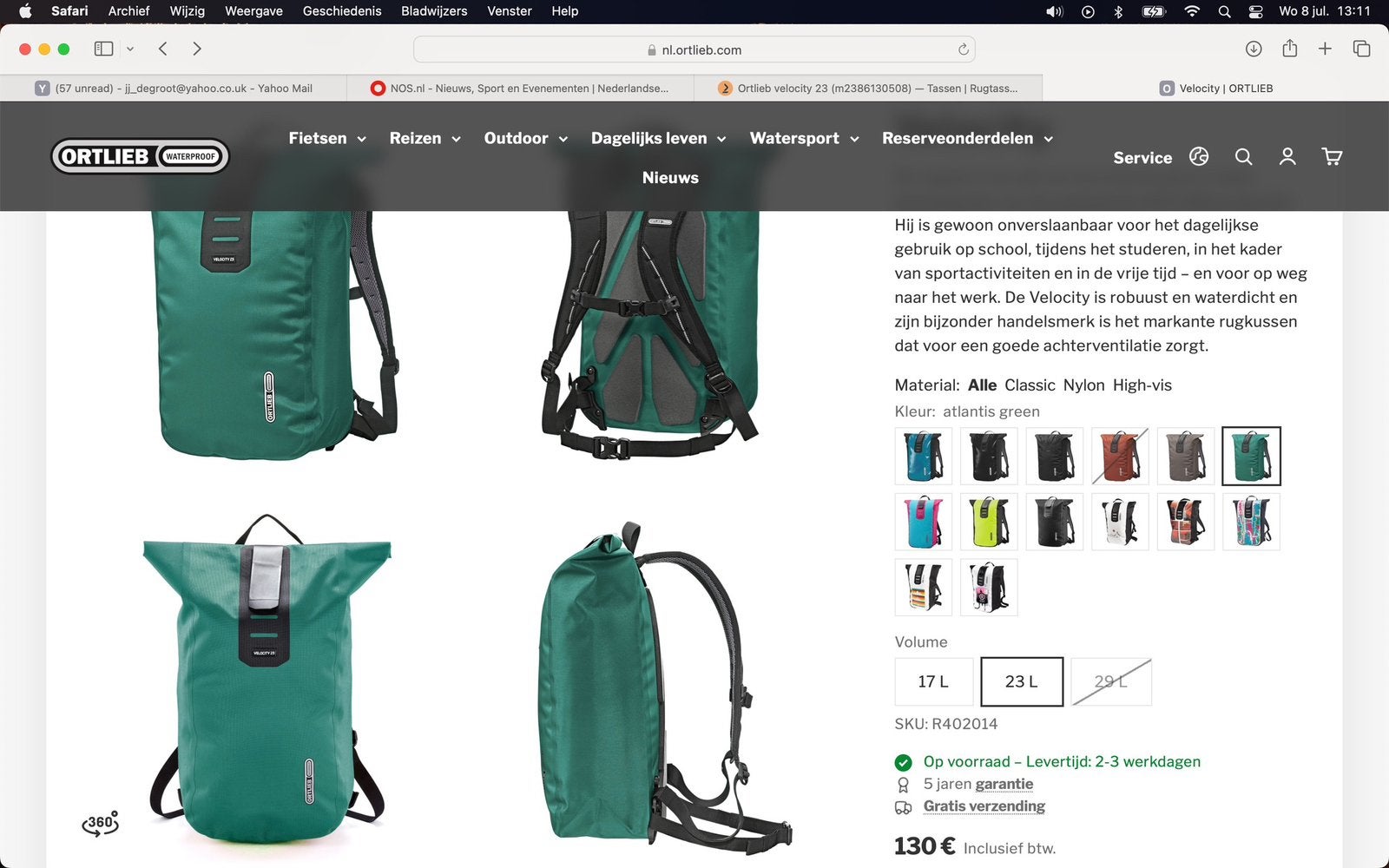 Ortlieb Velocity 23 nieuw, Ophalen of Verzenden, Nieuw, Overige merken, Waterdicht