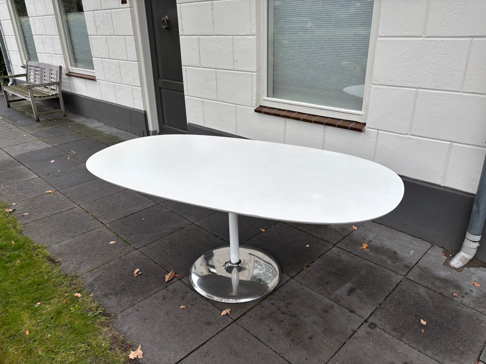 Vintage witte design eettafel ovaal | Arco (model ARPO12), Ophalen, Design Arco, 50 tot 100 cm, Vijf personen of meer
