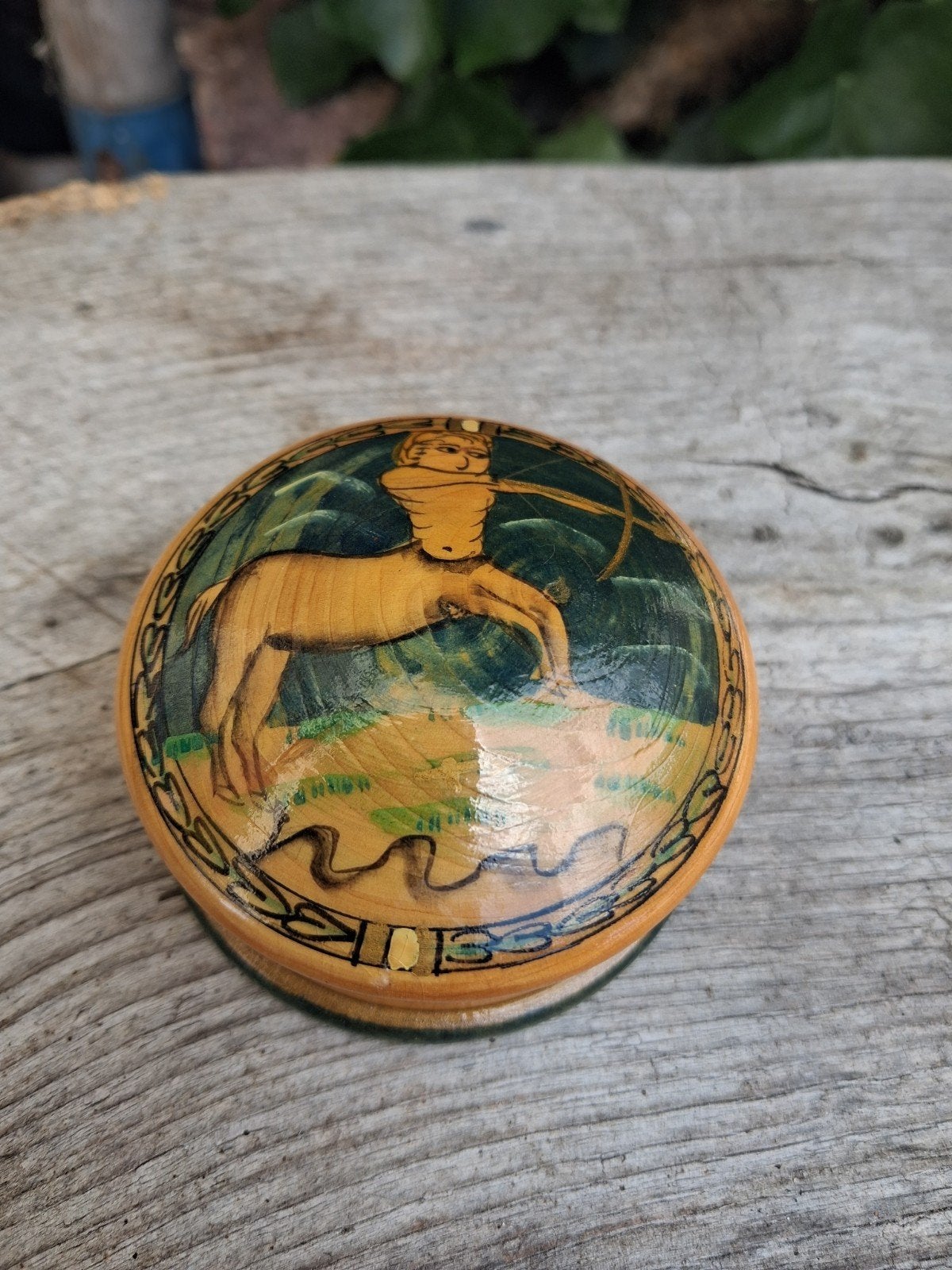 Vintage Houten Doosje • Sterrenbeeld Boogschutter (Centaur), Ophalen of Verzenden