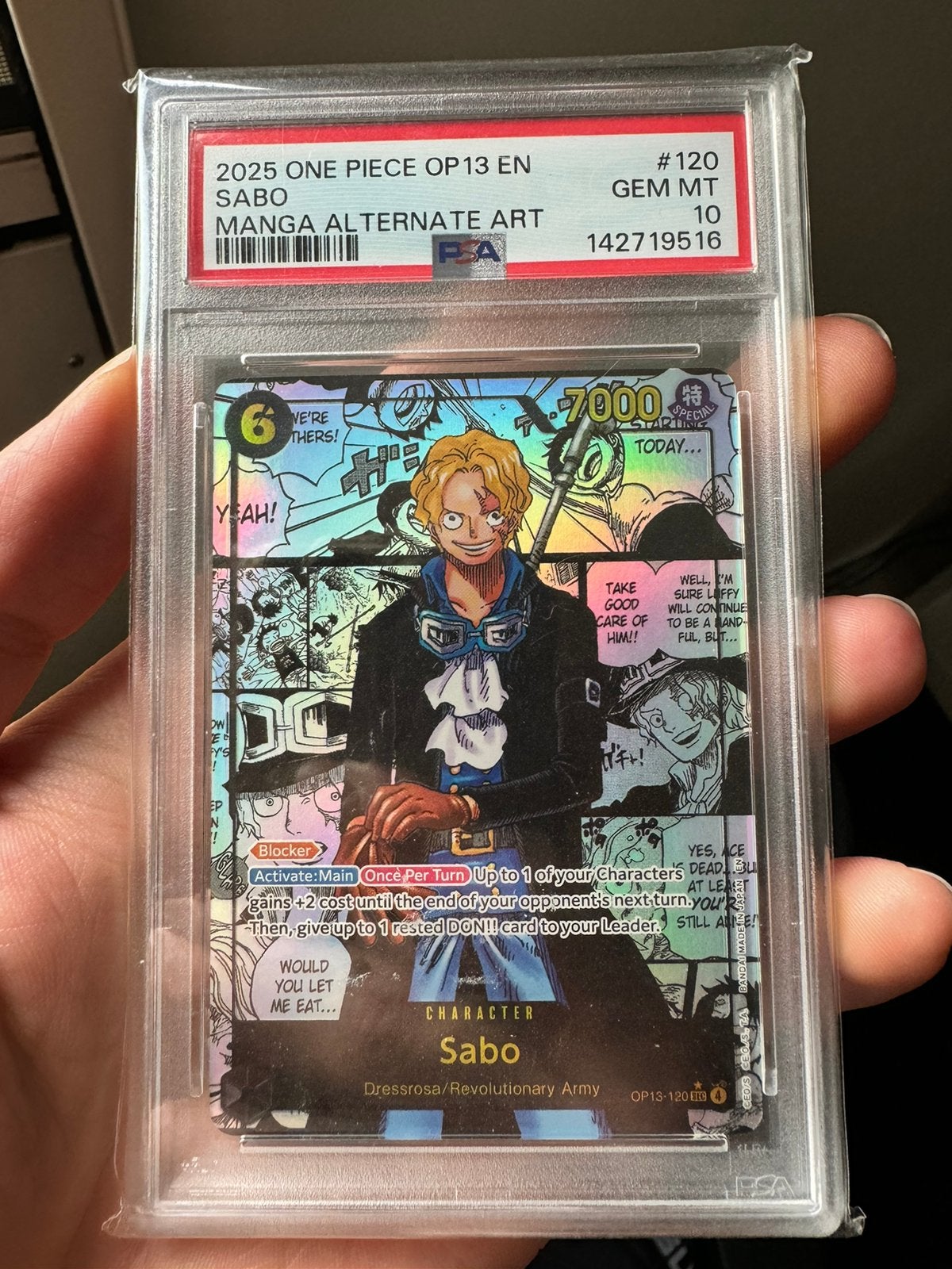 One Piece PSA 10 Manga Sabo 120 - OP13, Hobby en Vrije tijd, Verzamelkaartspellen | Overige, Ophalen of Verzenden, Zo goed als nieuw
