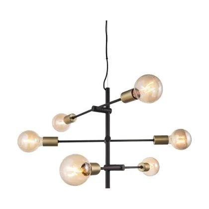 Zwart-messing hanglamp met bollen, Ophalen, Zo goed als nieuw, Metaal, E27 (groot)