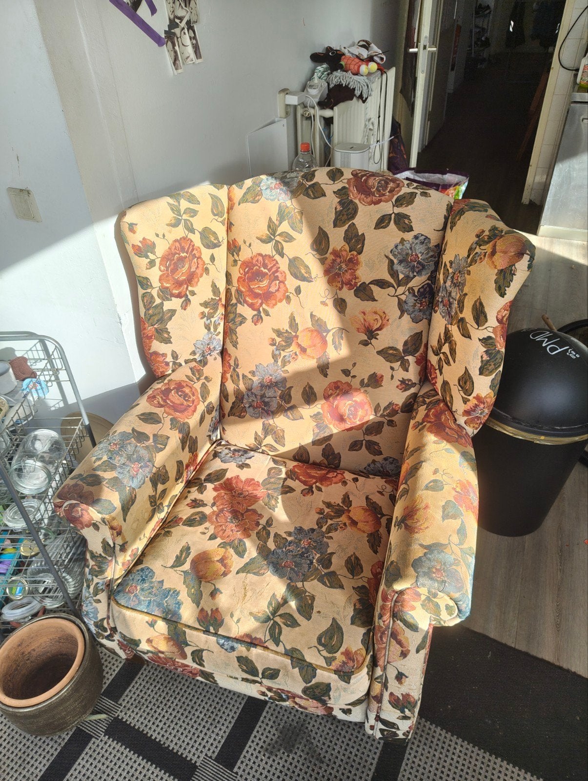 Grote Fauteuil met Bloemen Print, Huis en Inrichting, Ophalen, Gebruikt, 75 tot 100 cm, 75 tot 100 cm