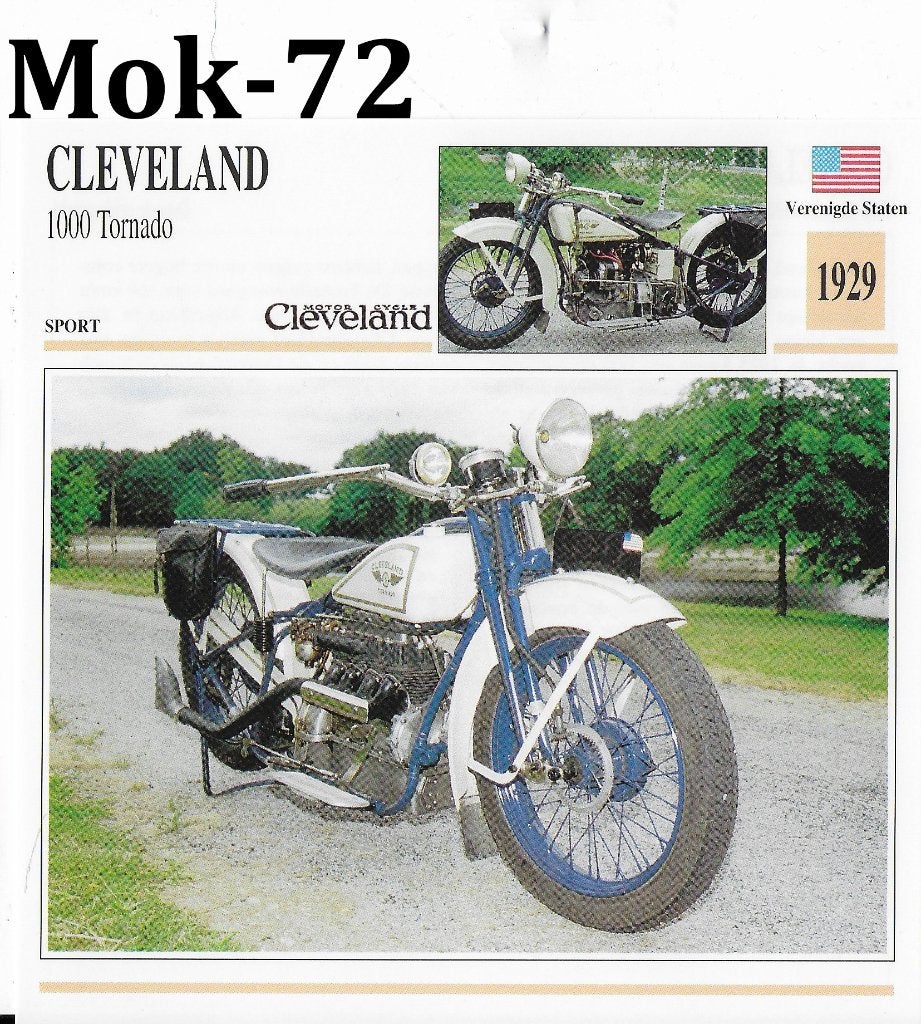 Mok72 motorkaart cleveland 1000 tornado ( 1929 ), Ophalen of Verzenden, Zo goed als nieuw, Motoren