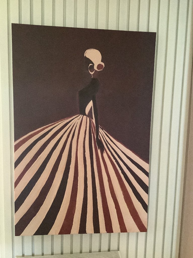 Schilderij met vrouw in warme Bordeaux kleur 120 x 80 cm., Ophalen, Zo goed als nieuw, 75 tot 100 cm, Schilderij