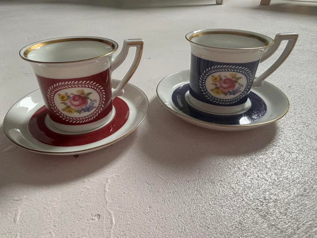 Vintage Rheinpfalz Hartporzellan set theekopjes. Retro, Ophalen of Verzenden, Zo goed als nieuw, Porselein, Kop en/of schotel