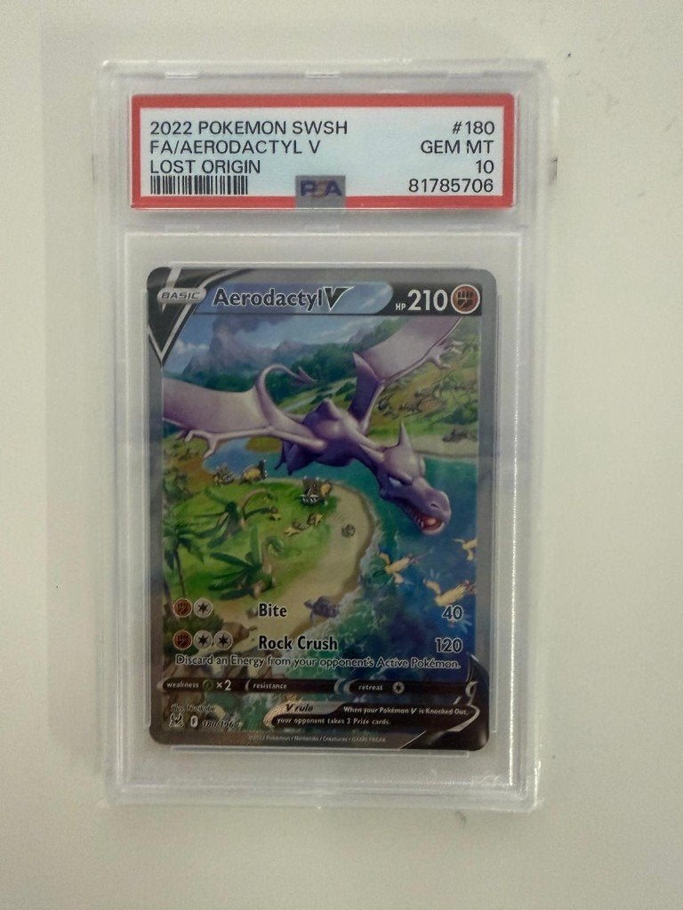 PSA 10 Aerodactyl V (Alternate Full Art) 180/196 Swsh11, Ophalen of Verzenden, Nieuw, Losse kaart, Foil