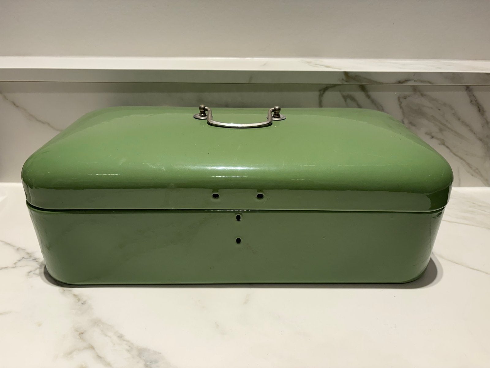 Vintage Groene Broodtrommel/Broodbak met Handvat, Antiek en Kunst, Ophalen of Verzenden