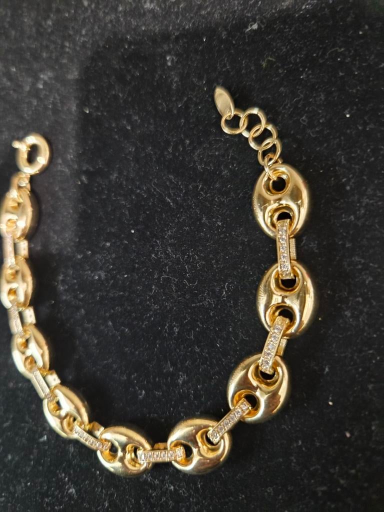 14 k gouden koffieboon schakel armband 20,5 gram, Sieraden, Tassen en Uiterlijk, Armbanden, Ophalen of Verzenden, Nieuw, Goud