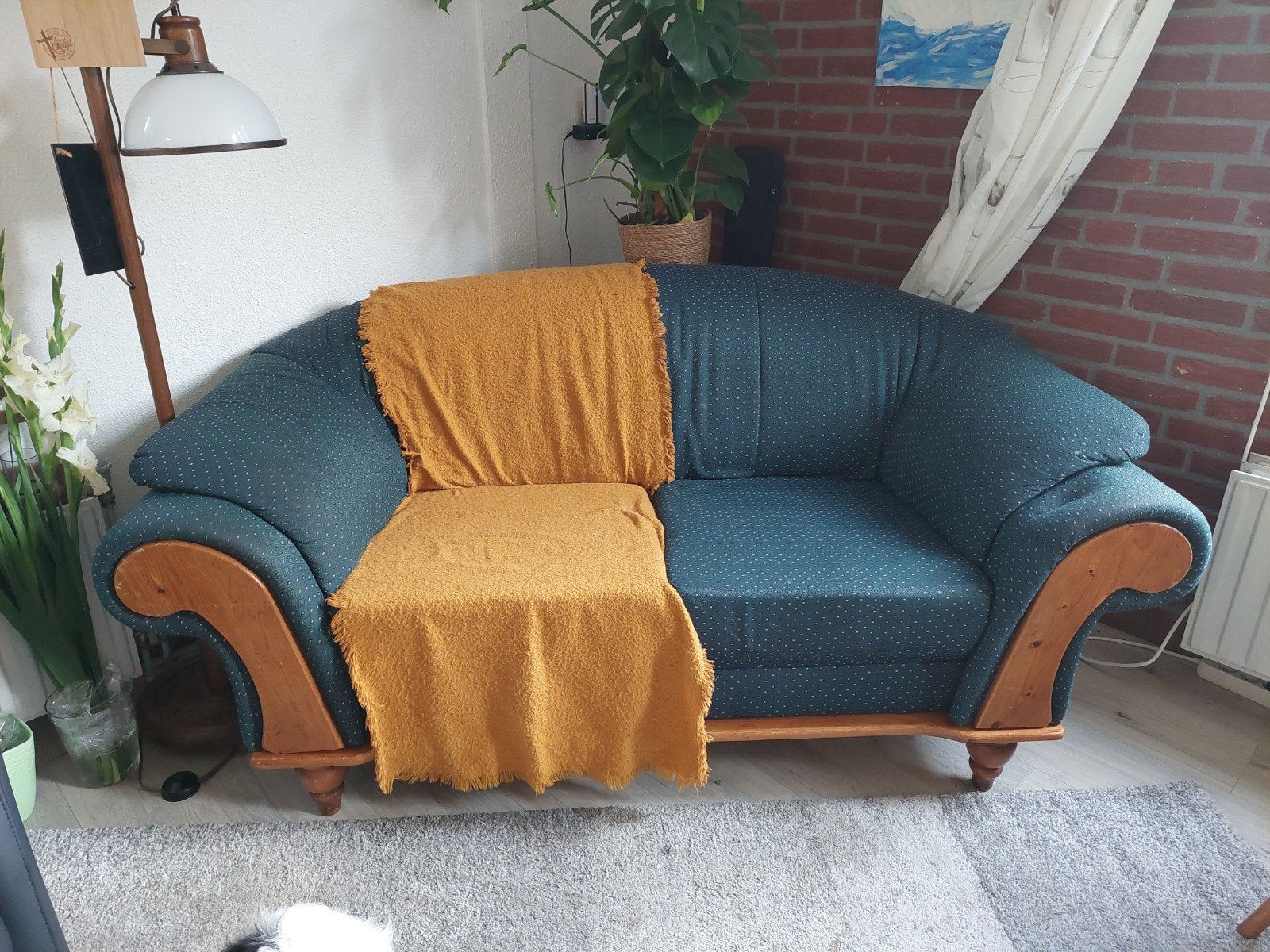 bankje gratis af te halen. groen met donker gele stippen., Ophalen, Gebruikt, 150 tot 200 cm, Tweepersoons