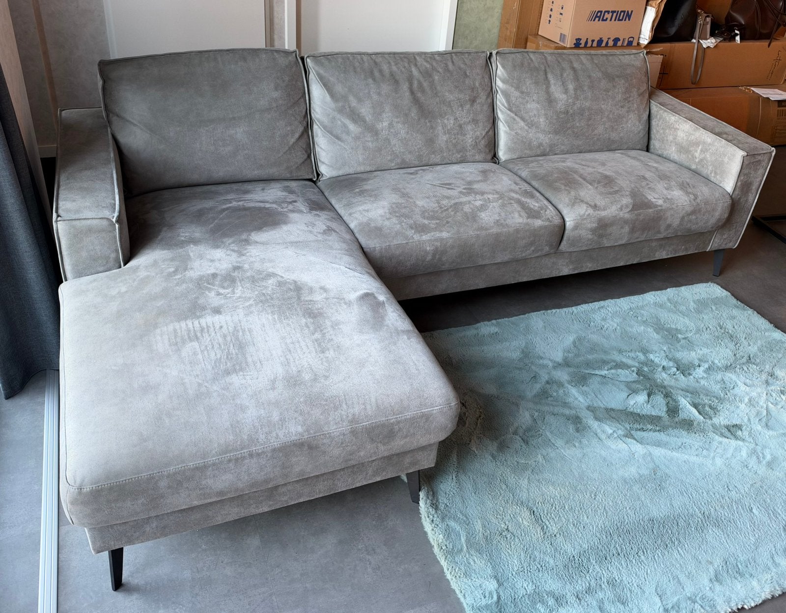 Haco Belfast 2508 Hoekbank Grijs – Divan + 2-zits large, Ophalen, 250 tot 300 cm, Hoekbank, Driepersoons
