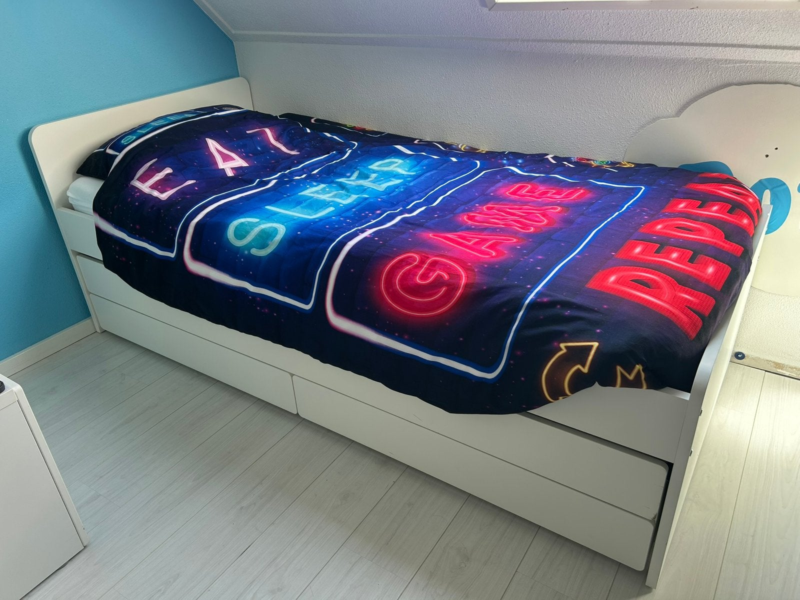 Ikea eenpersoonsbed 90cm wit met onderbed en lades, Huis en Inrichting, 90 cm, Eenpersoons, Wit, Ophalen of Verzenden