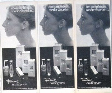 31 vintage advertenties reclames parfums 1975-80 geuren, Ophalen of Verzenden, Gebruikt, Overige typen