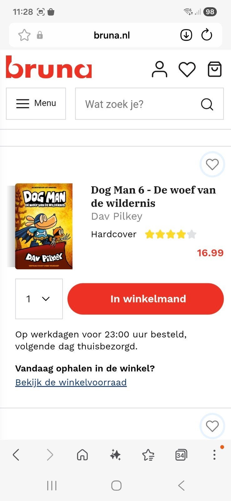 Dog Man 6 hardcover - De woef van de wildernis, Ophalen of Verzenden, Zo goed als nieuw, Dav Pilkey, Fictie algemeen