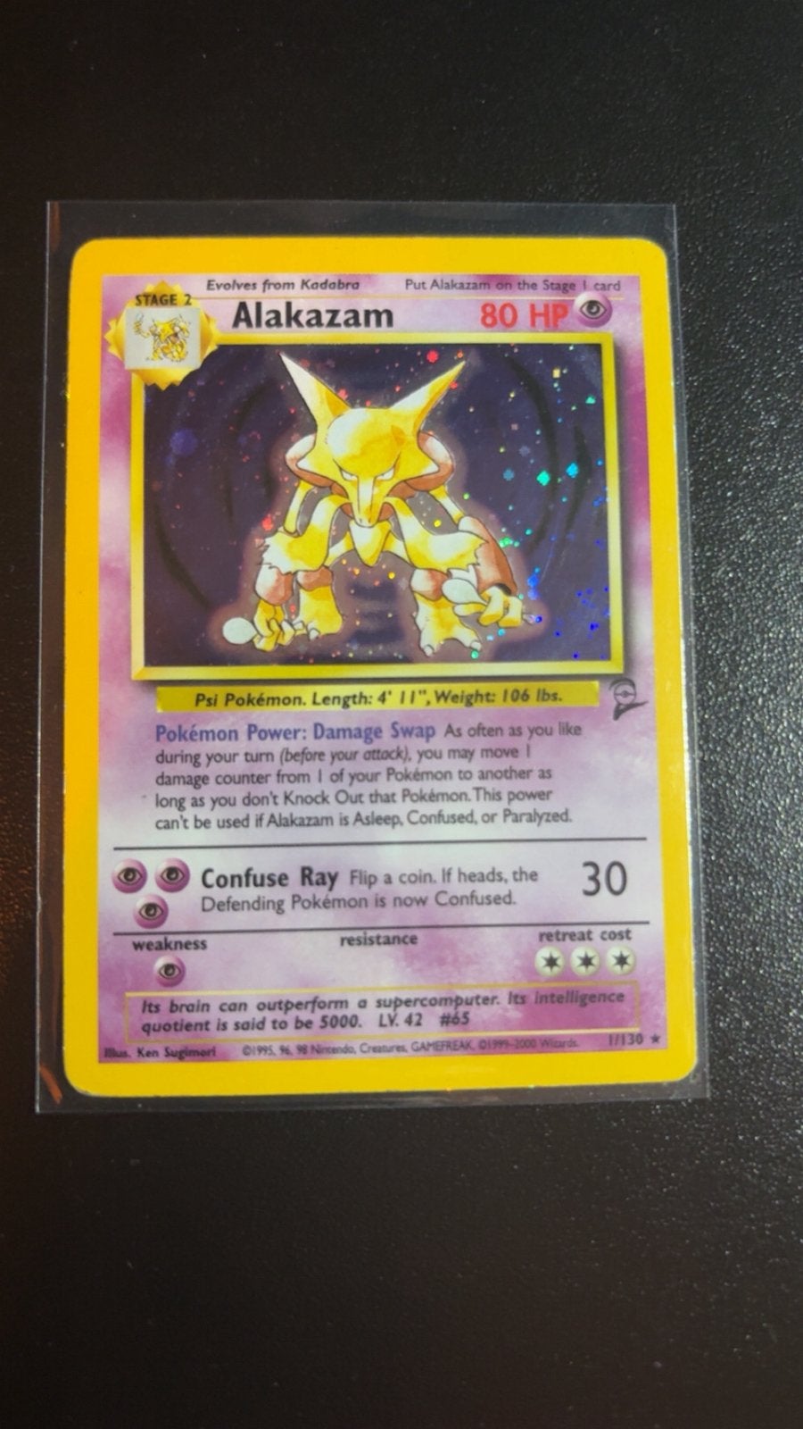 Alakazam holo base set2 1/130, Ophalen of Verzenden, Zo goed als nieuw