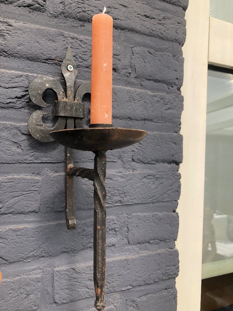 D.009 / Smeedijzeren Wand Kandelaar, Gebruikt, Zwart, Ophalen of Verzenden, Metaal