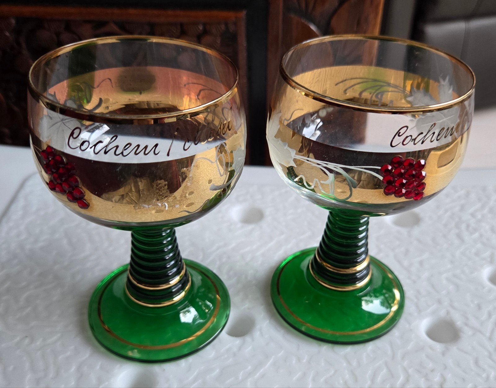 2x Vintage Cochem / Mosel wijnglazen met gouden decor, Antiek en Kunst, Ophalen of Verzenden