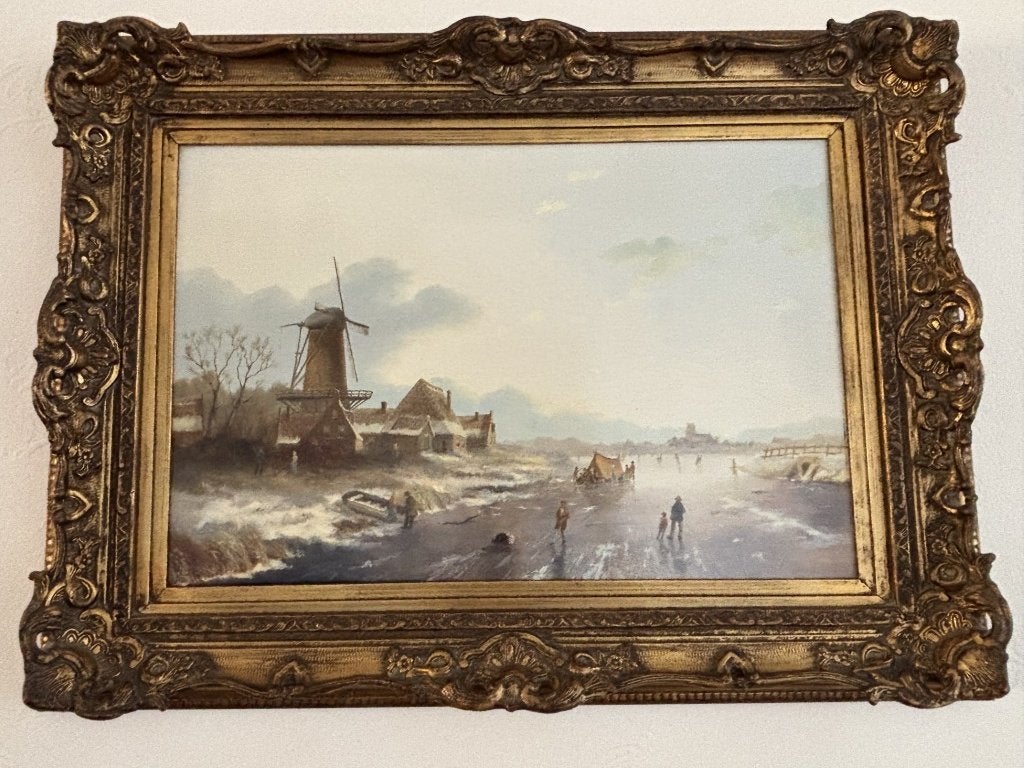 Hollands Wintergezicht schilderij in Baroklijst Paneel, Antiek en Kunst, Kunst | Schilderijen | Klassiek, Ophalen, Paneel, Oud hollands