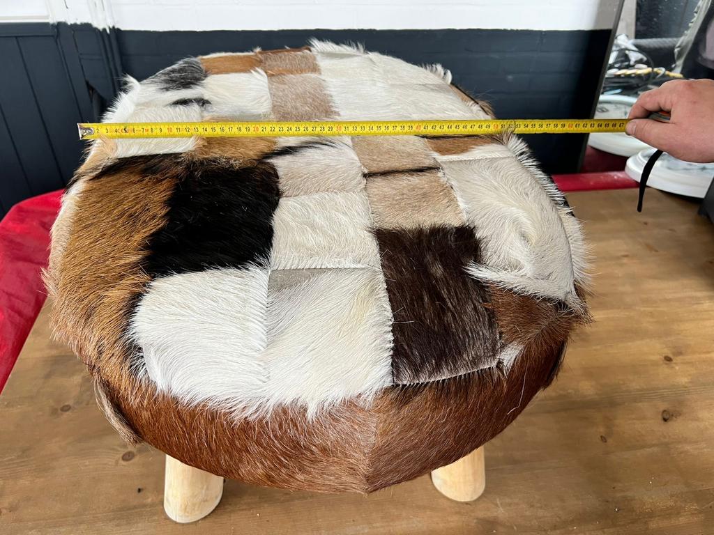 Patchwork Krukje van Geitenhuid - Uniek Design, Ophalen of Verzenden, Zo goed als nieuw, Rond, Minder dan 50 cm