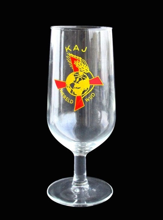 Jaren 50 Glas Katholieke Arbeiders Jeugd KAJ Zie tekst, Ophalen of Verzenden, Nieuw, Bierglas