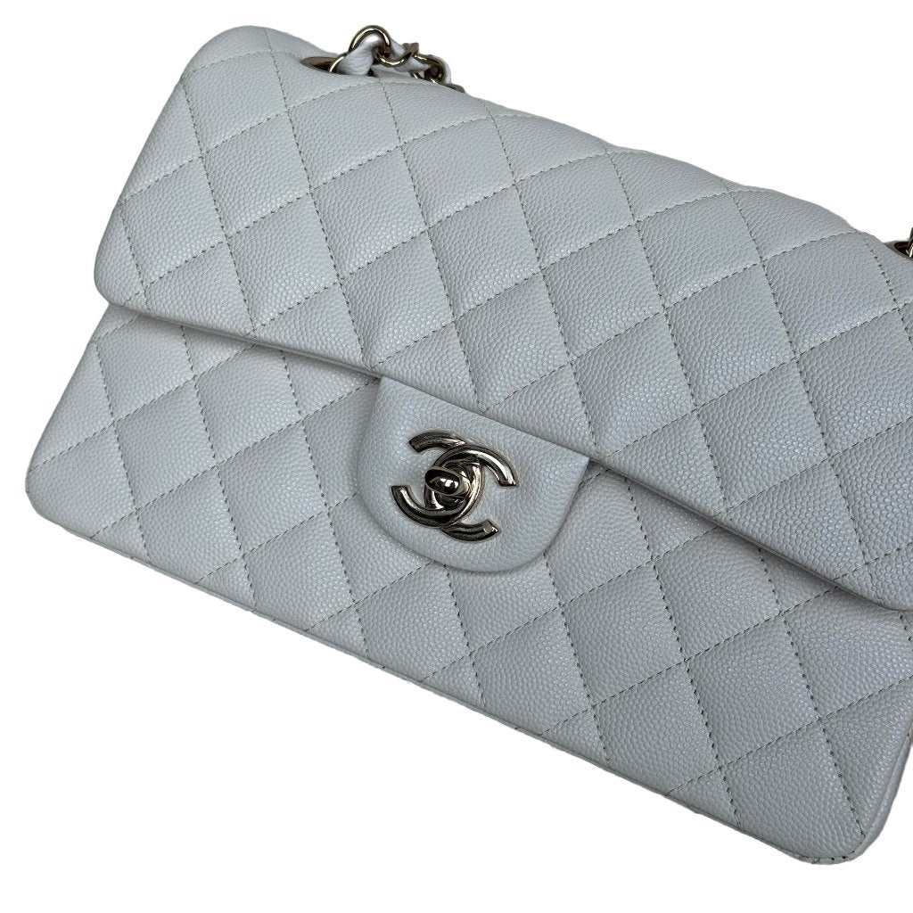 Chanel double classic flap small wit creme tas GHW goud image 3