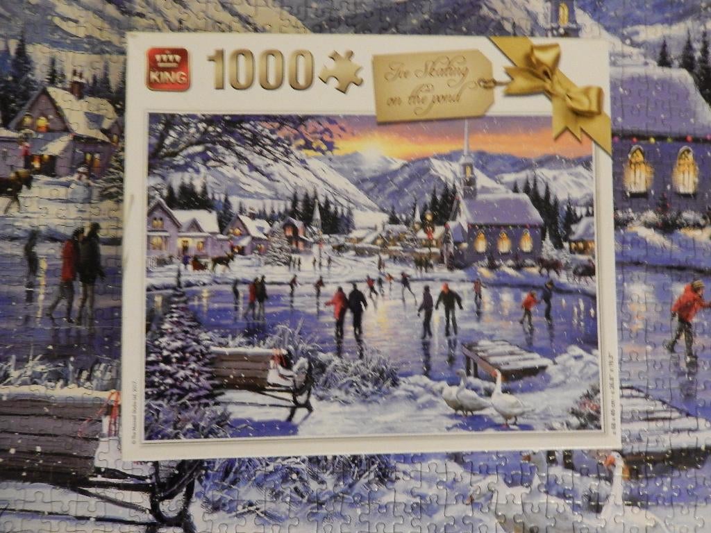 King winter kerst puzzel ice skating on the pond /schaatsen, Ophalen of Verzenden, 500 t/m 1500 stukjes, Gebruikt, Legpuzzel