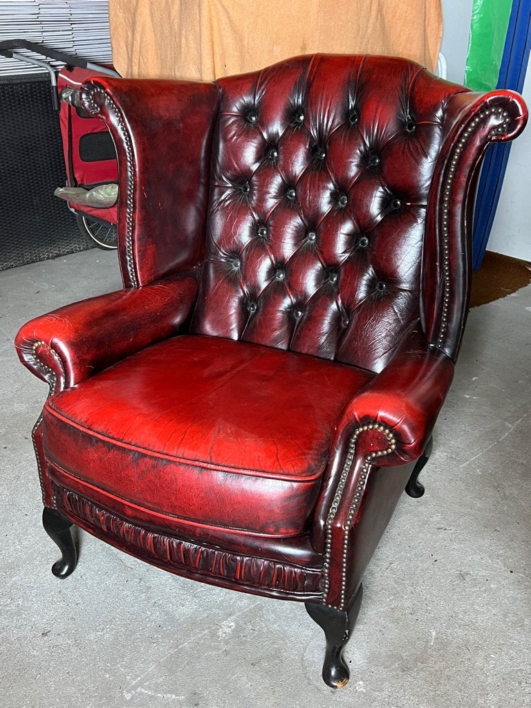 Chesterfield oorfauteuil bordeauxrood, zeer net, Huis en Inrichting, Ophalen, Klassiek, Zo goed als nieuw, 100 tot 125 cm