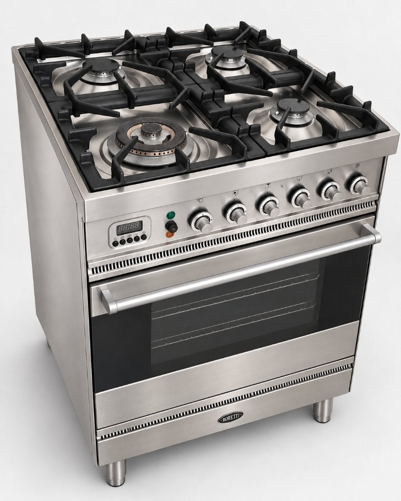 Boretti RVS gasfornuis 60 cm, Ophalen, Gebruikt, 60 cm of meer, 4 kookzones