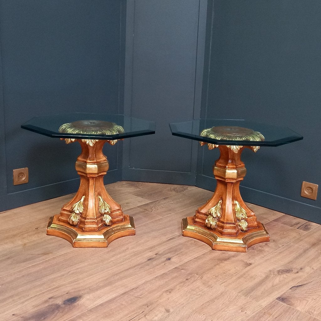 Italiaanse Hollywood Regency Bijzettafels prijs p/st, Gebruikt, 50 tot 100 cm, Rond, Glas
