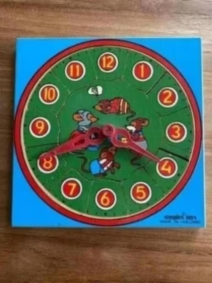 Vintage : klok leren kijken. Simplex toys (hout)- Holland, Ophalen of Verzenden, 10 tot 50 stukjes, 4 tot 6 jaar
