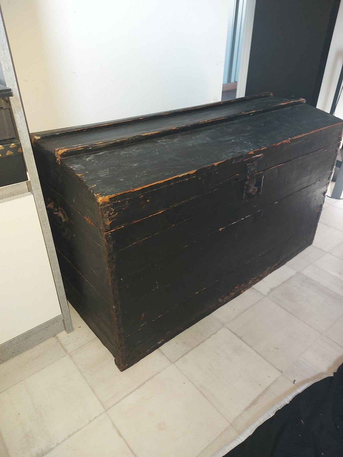 Vintage Zwarte Houten Kist - 90x52x50 cm, Ophalen, 50 – 75, Gebruikt, 50 tot 100 cm
