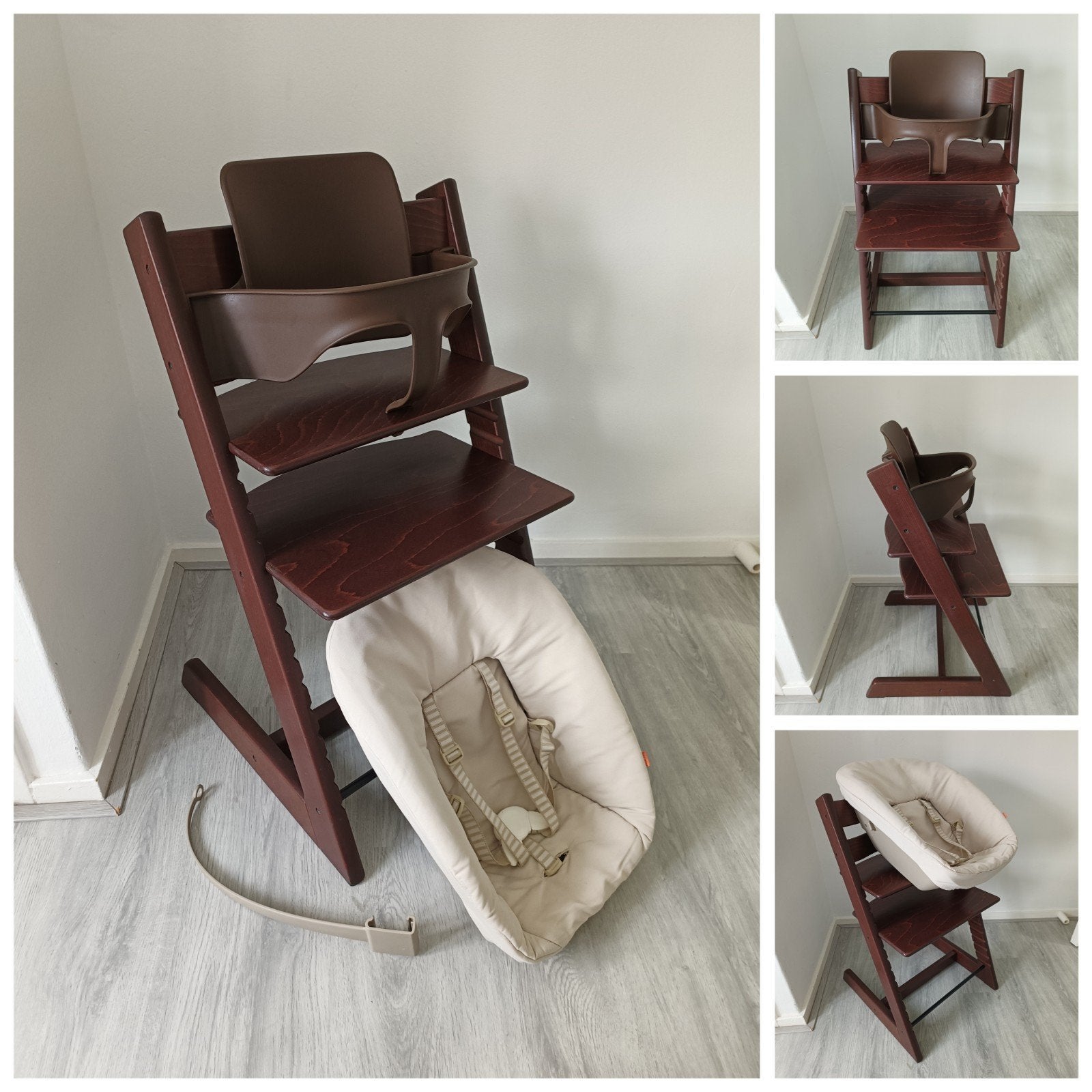 Stokke Tripp Trapp bruin met babyset en newbornset, Meegroeistoel, Ophalen of Verzenden, Zo goed als nieuw, Stokke Tripp Trapp