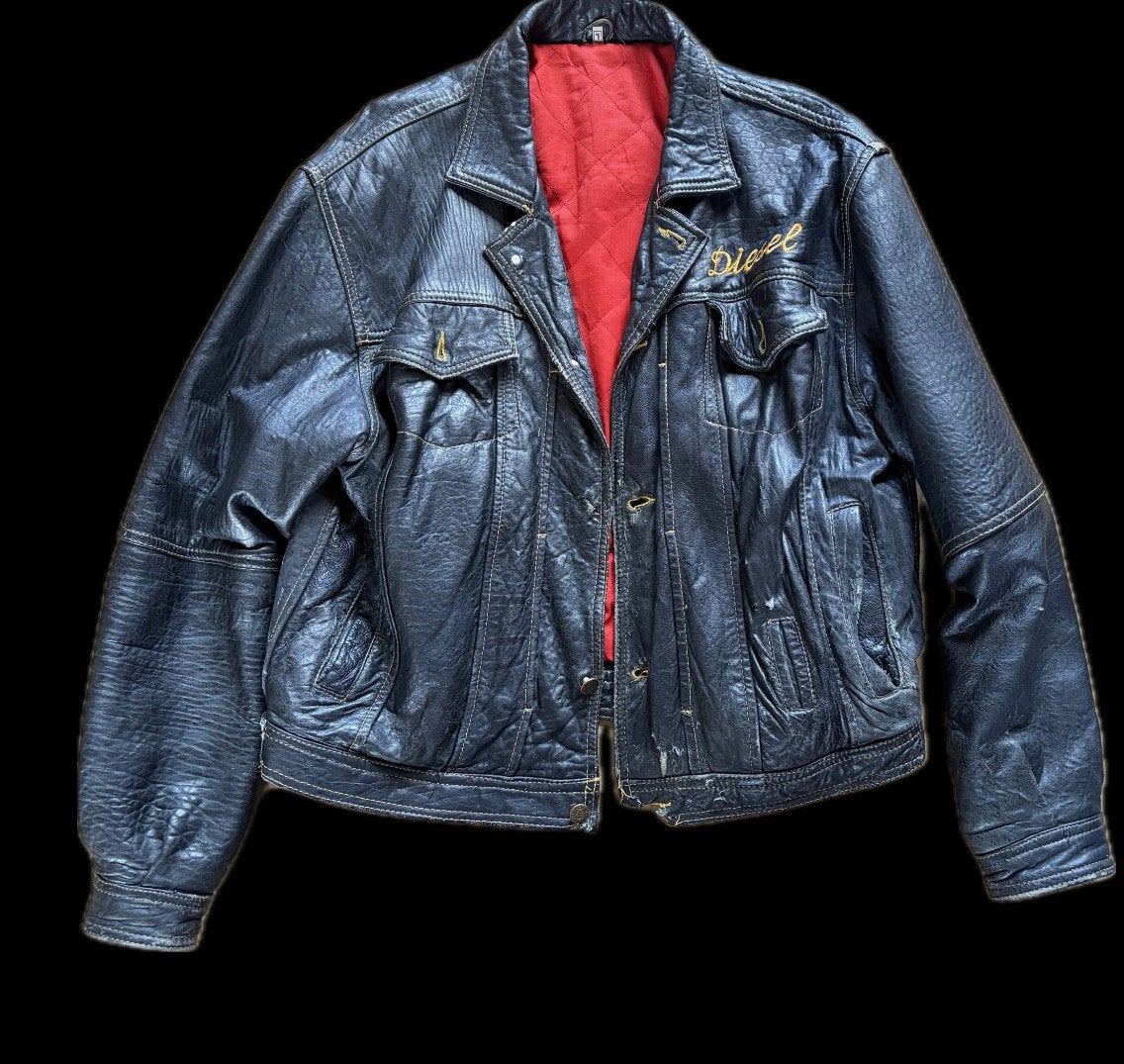 Vintage Diesel leren jas, Ophalen, Diesel, Zwart, Maat 56/58 (XL)