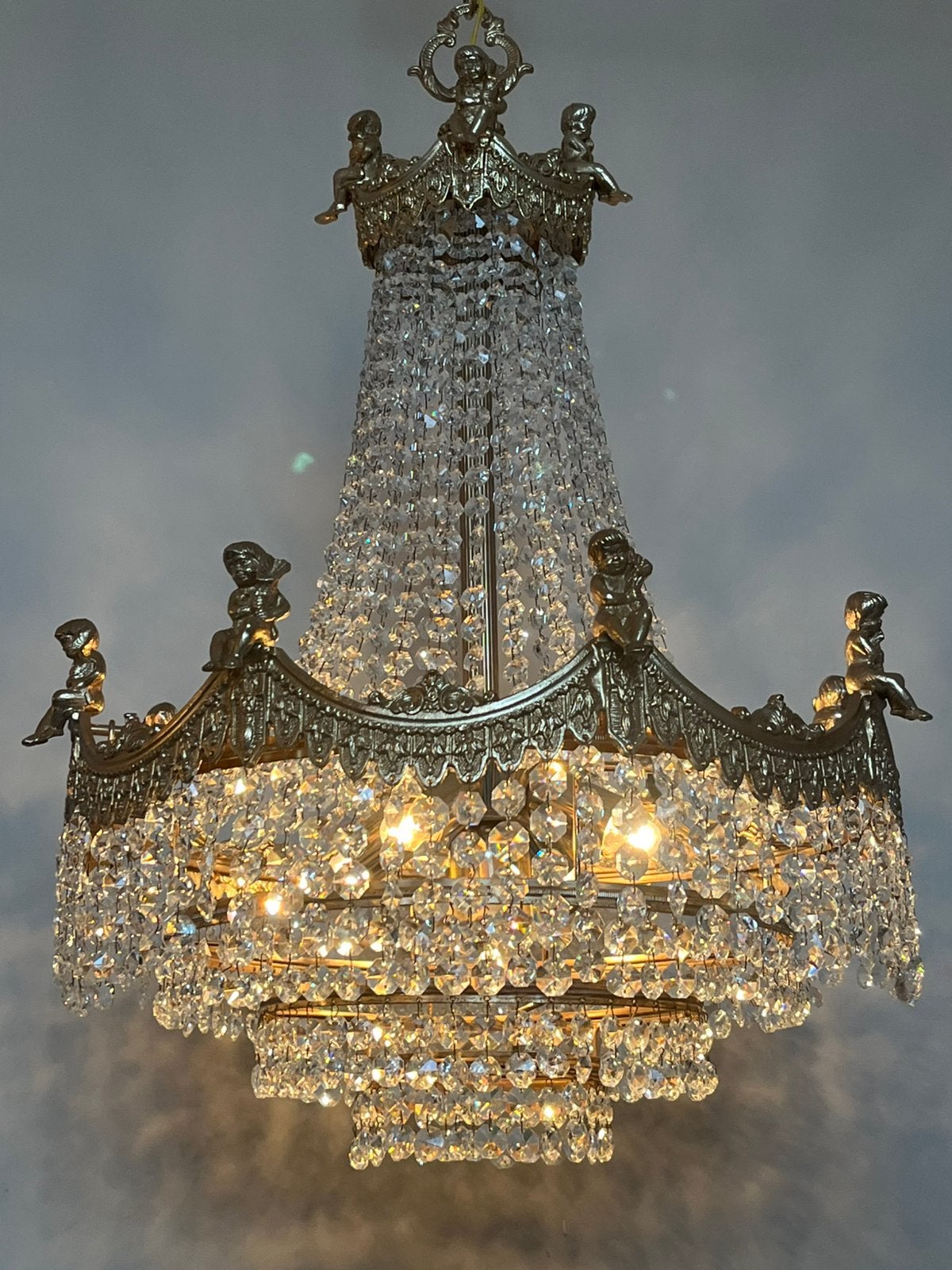 Gemerkte echte Swarovski putti kroonluchter bladgoud kristal, Vintage, Vintage, Vintage, Ophalen of Verzenden