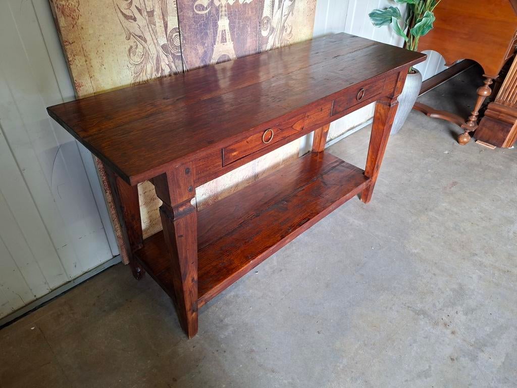 Teakhouten sidetable, wandtafel console., Ophalen of Verzenden, 25 tot 50 cm, Rechthoekig