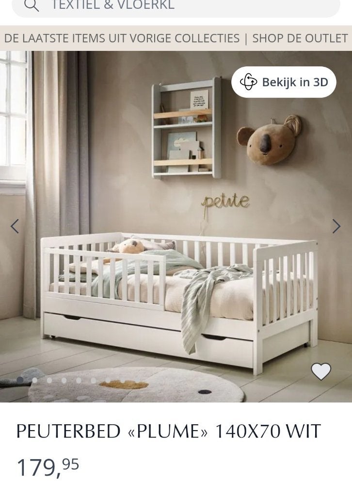 Peuterbed petit amelie 140x70, Ophalen, Gebruikt, 70 tot 85 cm, 140 tot 160 cm