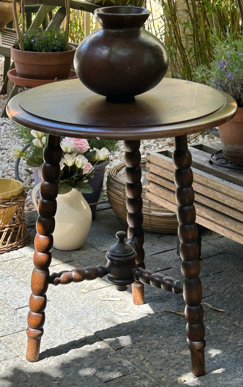 Antieke eiken bobbin bijzettafel, Ophalen