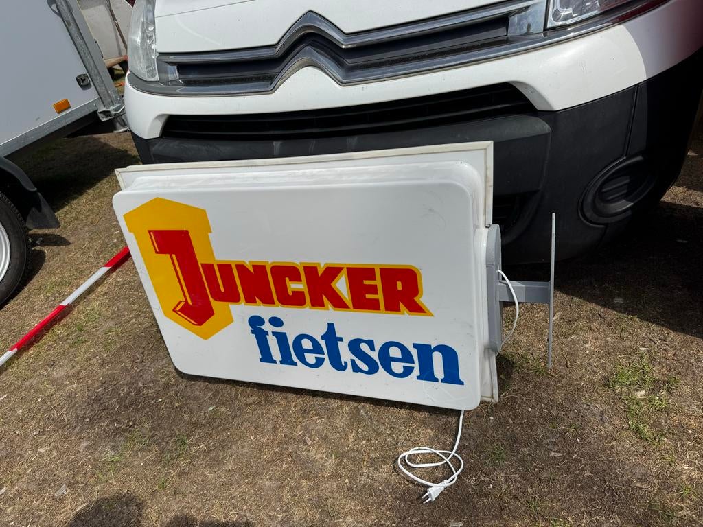 Vintage Juncker Fietsen Lichtbak Reclamebord, Gebruikt, ., Lichtbak of (neon) lamp, Ophalen of Verzenden