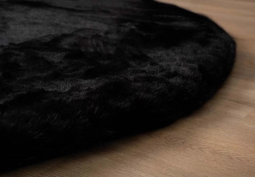 Zacht Fluffy Hoogpolig 180cm Ronde Vloerkleed - RABBIT Carpe, Info@decorini.nl, Zwart, 150 tot 200 cm, Rond