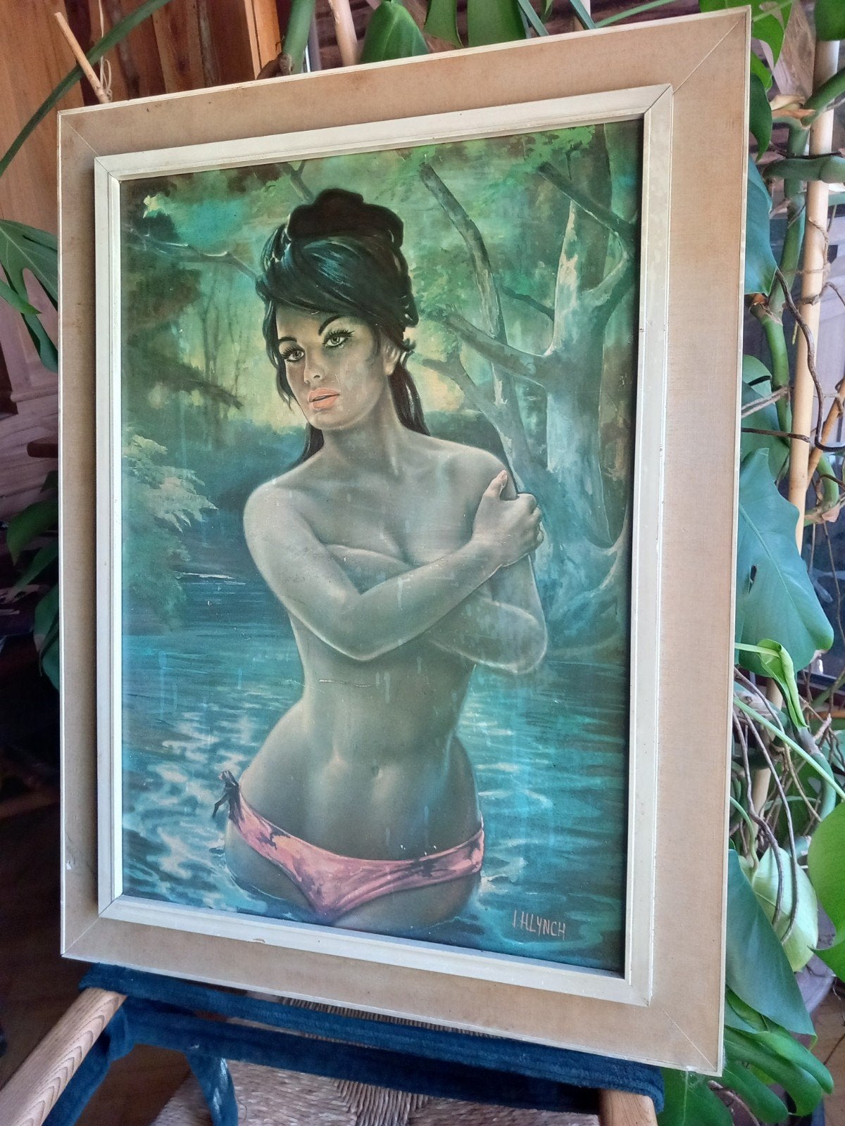 Vintage J.H. Lynch Schilderij: Vrouw in Water, Ophalen of Verzenden