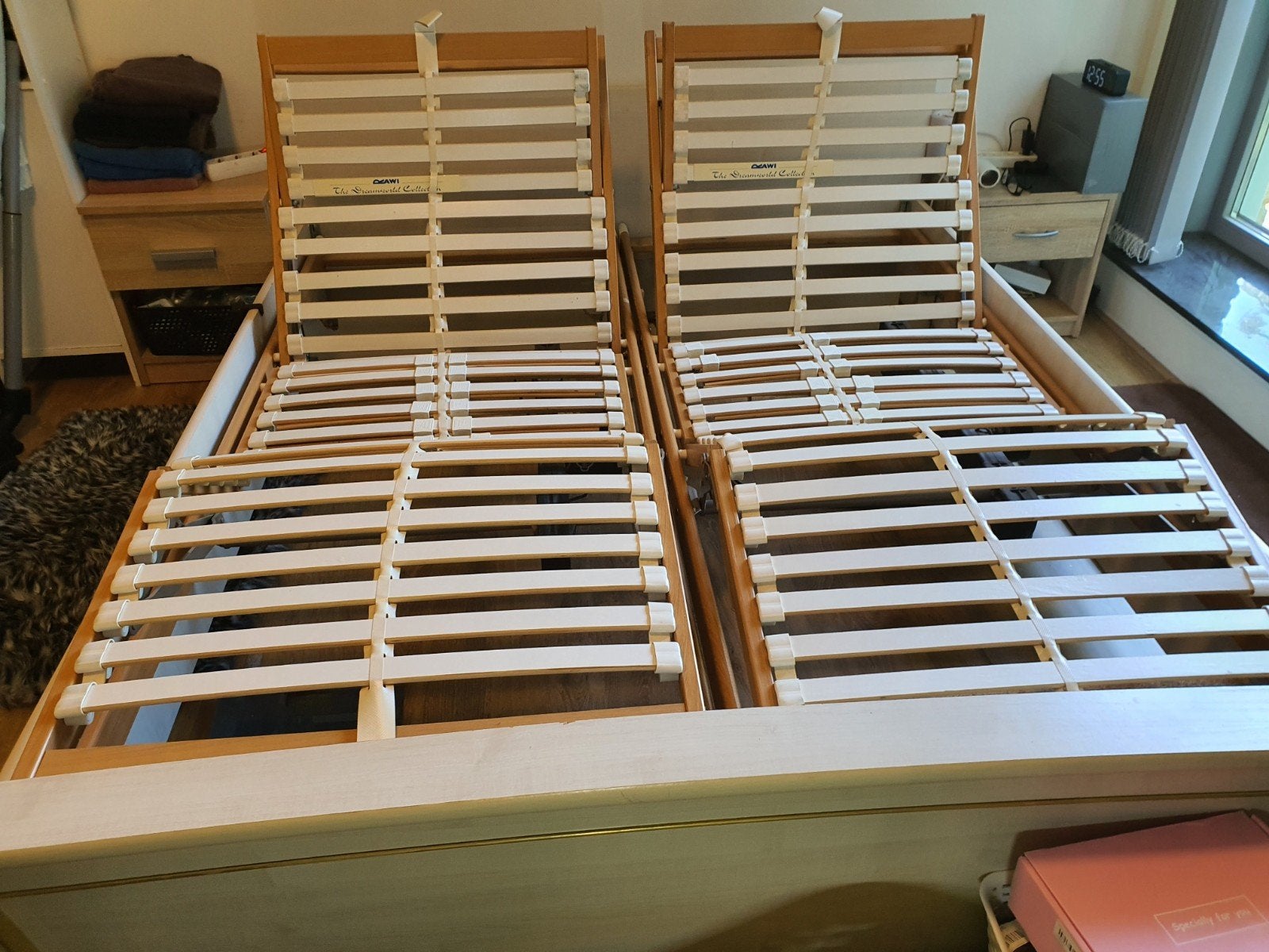 Verstelbare lattenbodems (2x) met motor, 70x200 cm, Ophalen of Verzenden, 200 cm, Modern, Hout