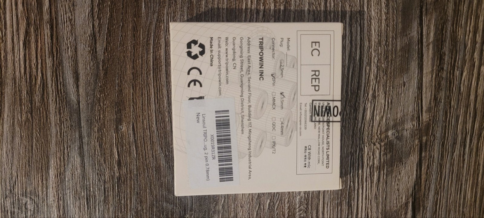 Tripown C8 Earphone Kabel 3.5mm 2Pin (0.78mm) met microfoon, Ophalen of Verzenden, Nieuw, Minder dan 2 meter, Overige kabels