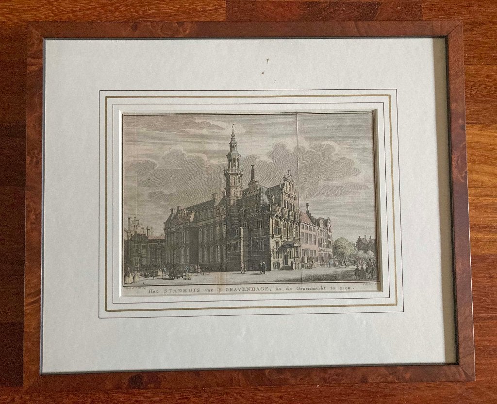 Kopergravure (Jacob Folkema) van Stadhuis van Den Haag, Ophalen